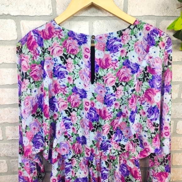 WAYF Spring Floral Long Sleeve Flutter All Over Mini Dress Size S - Picture 7 of 11